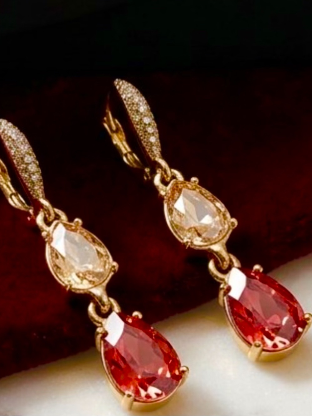 New Authentic Givenchy Gold-Tone teardrop  Earrings with orange and Champagne